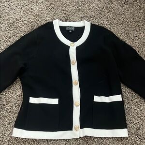 Black and White Cardigan with Gold Buttons